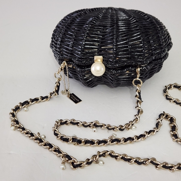 KATE SPADE SPLASH OUT WICKER STRAW CLAM SHELL CLUTCH EVENING FORMAL SHOULDER BAG - Picture 5 of 10